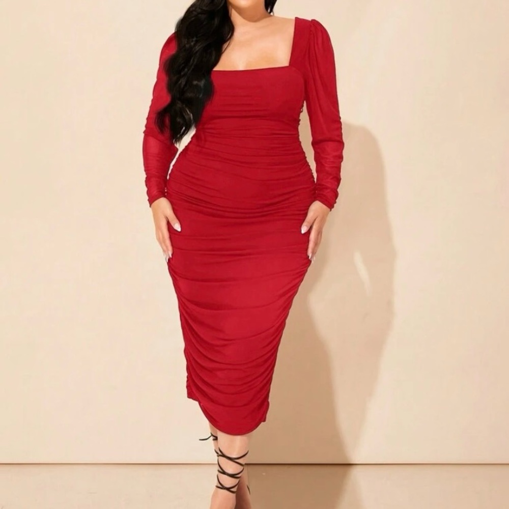 Elegant Red Long Sleeve Dress